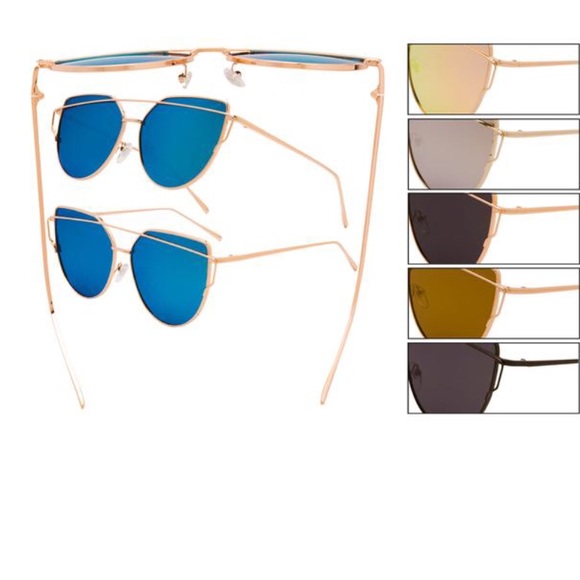 Cat eye Aviator sunglasses mirrored rose gold rims - Picture 2 of 3